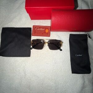 Cartier Gold Rimless Sunglasses with Brown Lenses